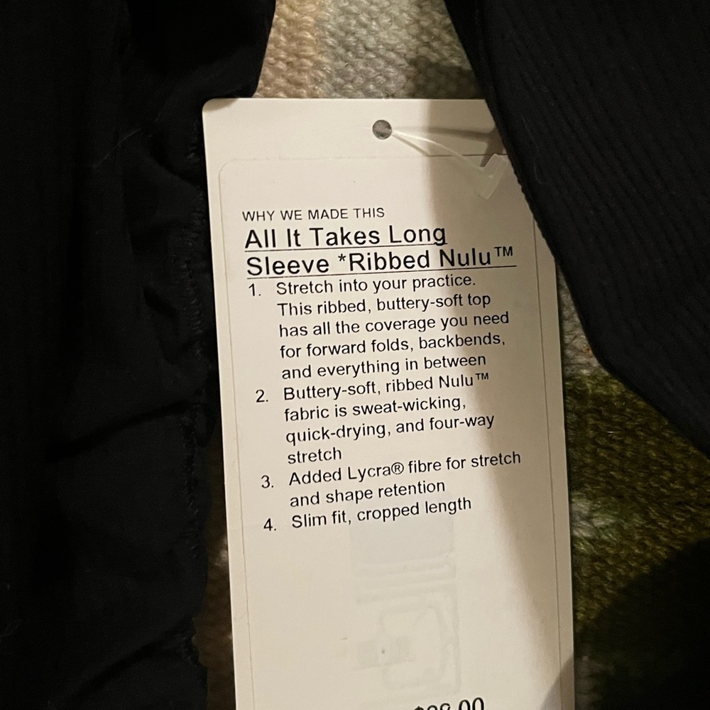 Lululemon “All it takes” ribbed black long sleeve shirt